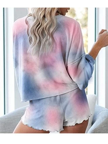 Sets Women's Gradient Homewear Pajamas Set Tie Dye Printed Long Sleeve Sleeve Sleepwear Night Shirt Loungewear with Shorts - ...