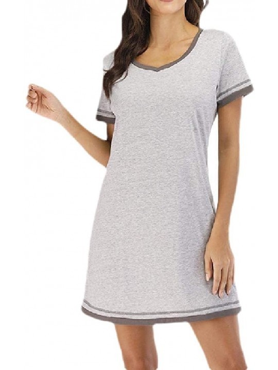 Nightgowns & Sleepshirts Women's Comfy V Neck Short Sleeves Pajama Cotton Nightgown Sleepdress Sleepwear - Light Grey - CG199...