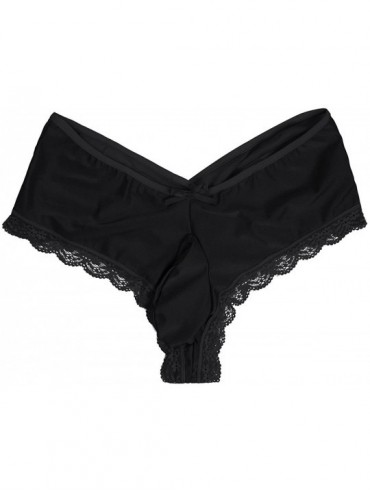 Briefs Men's Floral Lace Trim Criss-Cross Back Bikini Briefs Bulge Pouch Panties Underwear - Black - CH18E4T4YE6 $32.13