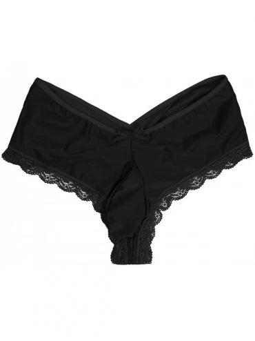 Briefs Men's Floral Lace Trim Criss-Cross Back Bikini Briefs Bulge Pouch Panties Underwear - Black - CH18E4T4YE6 $29.03