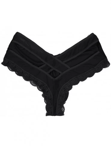 Briefs Men's Floral Lace Trim Criss-Cross Back Bikini Briefs Bulge Pouch Panties Underwear - Black - CH18E4T4YE6 $19.36