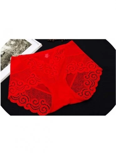 Panties Sexy Women's Panties Full Transparent Gauze Floral Lace Seamless Underwear Women Mid-Waist Briefs - Red - C518T7C6KW9...