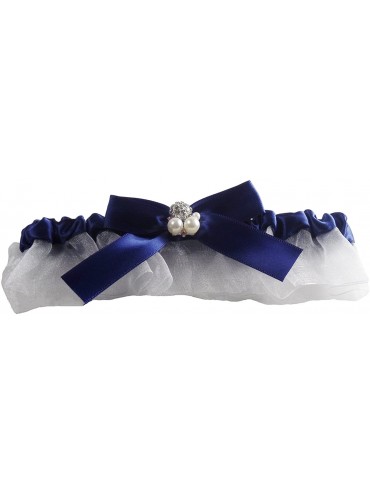 Garters & Garter Belts Bridal Garter with Transparent Tulle Skirt- Pearls and Blue Ribbon - CB182AHAHD6 $19.82