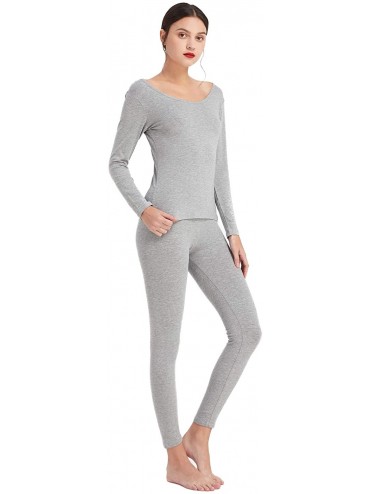 Thermal Underwear Women's Cotton & Modal Thermal Baselayer Underwear Set Long Sleeve Top & Bottom - Grey - CS18AL8K8LM $35.17