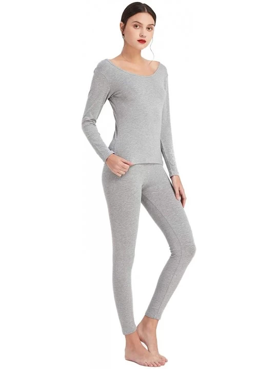 Thermal Underwear Women's Cotton & Modal Thermal Baselayer Underwear Set Long Sleeve Top & Bottom - Grey - CS18AL8K8LM $14.43
