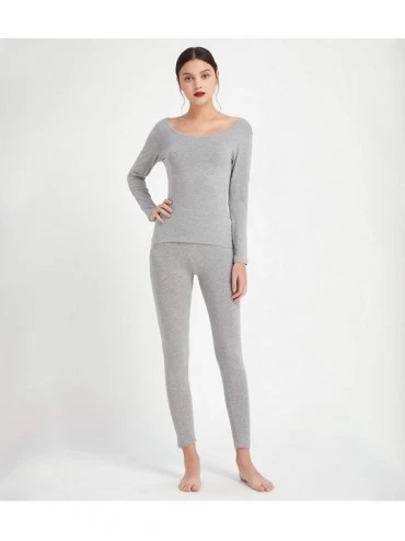 Thermal Underwear Women's Cotton & Modal Thermal Baselayer Underwear Set Long Sleeve Top & Bottom - Grey - CS18AL8K8LM $14.43