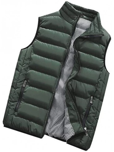Bikinis Men's Autumn Winter Full Zip Lightweight Water-Resistant Packable Puffer Vest - Army Green - C91954ULQUT $44.49