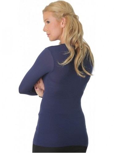Thermal Underwear Kosher Modest Crew Neck Long Sleeve Semi Sheer Second Skin Seamless Top - Navy Blue - CV190L0C7OD $49.85