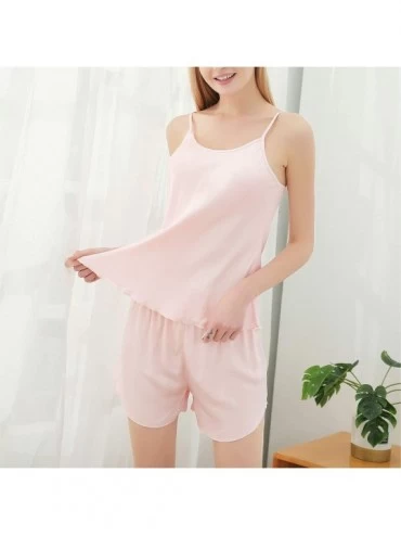 Sets Women's Luxury Cami Pajama Set 2 Pieces Silky Satin Tops Shorts Soft Solid Nightwear - Pink - CF18U8UTD7Q $21.20