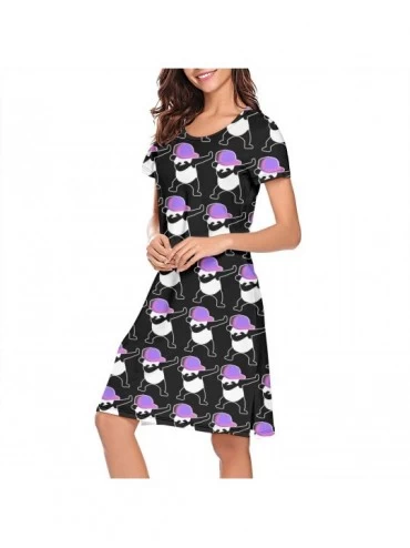 Tops Crewneck Short Sleeve Nightgown Burger and Fries Printed Nightdress Sleepwear Women Pajamas Cute Dabbing Panda Humor - C...