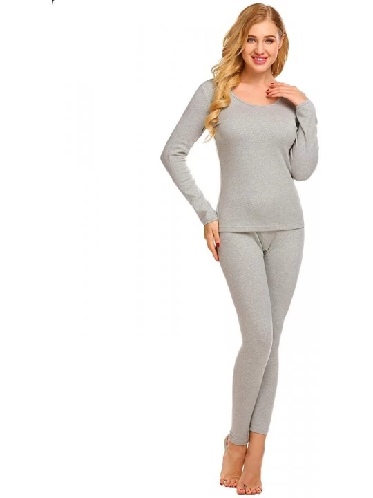 Sets Thermal Underwear Long Fleece Lined Winter Base Layering Set for Women - 7875-grey - C1186TYR5N3 $23.21