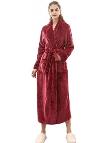 Robes Unisex Men Women Dressing Gown Fluffy Fleece Hooded Gowns Bath Robe Loungewear Bathrobe - Wine Red - CO18Z65774A $38.81