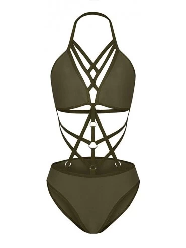 Baby Dolls & Chemises Women's Sexy Strappy Lingerie Set Lace Lingerie 2 Piece Bra and Panty Set Halter Underwear - Green - CB...