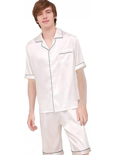 Sleep Sets Men's Women's Couple Silk Satin Pajama Sets 2 Pieces Sleepwear Set Loungewear Pajamas - Men White - CJ1960W80XL $6...