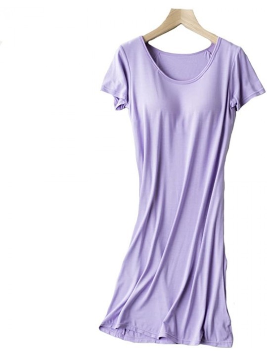 Women's Modal Built in Bra Padded Nightgown Sleepwear Short Sleeves ...