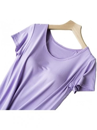 Nightgowns & Sleepshirts Women's Modal Built in Bra Padded Nightgown Sleepwear Short Sleeves Shirt Sleepdress - Purple - CF18...