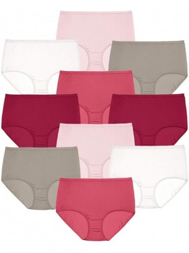 Panties Women's Plus Size 10-Pack Nylon Full-Cut Brief Underwear - Red Multi Pack (0343) - C919CK76IAX $64.86
