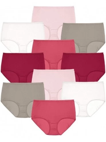 Panties Women's Plus Size 10-Pack Nylon Full-Cut Brief Underwear - Red Multi Pack (0343) - C919CK76IAX $56.01