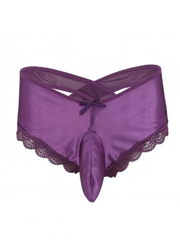 Bikinis Men's Floral Lace Pouch Panties Back Criss-Cross Bikini Briefs Crossdressing Lingerie - Purple - CG19CIQ3OGX $31.31