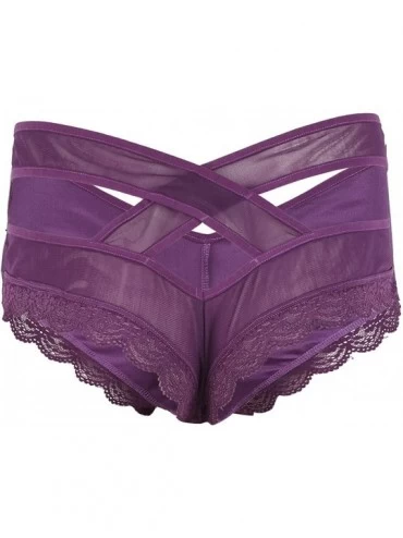 Bikinis Men's Floral Lace Pouch Panties Back Criss-Cross Bikini Briefs Crossdressing Lingerie - Purple - CG19CIQ3OGX $16.50