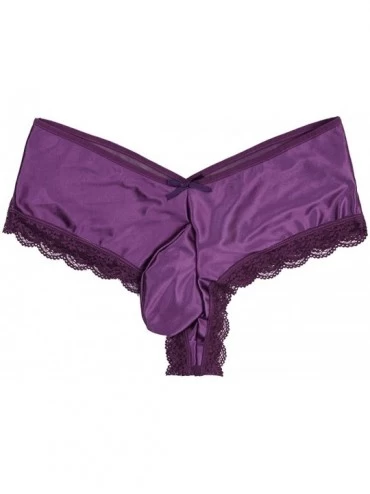 Bikinis Men's Floral Lace Pouch Panties Back Criss-Cross Bikini Briefs Crossdressing Lingerie - Purple - CG19CIQ3OGX $16.50