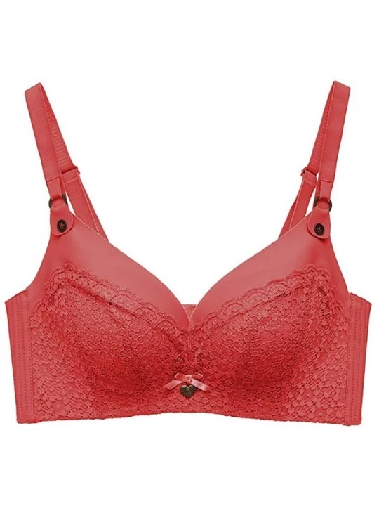 Bras Woman Sexy Bra Without Steel Rings Sexy Thickening Bra Lace Lingerie Underwear - Wine - CQ18ZQR2QUZ $24.25