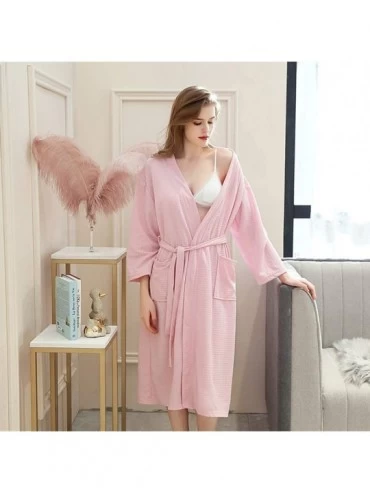 Robes Couple Bathrobe Long Shawl Collar Robe Midi Elegant Nightgown Soft Pajamas Lace up Underwear with Pocket - Pink/Women -...