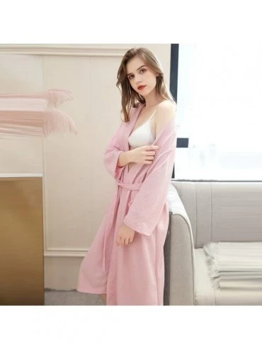 Robes Couple Bathrobe Long Shawl Collar Robe Midi Elegant Nightgown Soft Pajamas Lace up Underwear with Pocket - Pink/Women -...