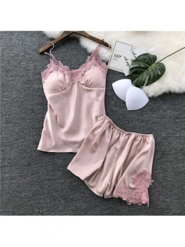 Shapewear Womens Lingeries Sexy Satin Sling Sleepwear Loose Thin Lingerie Lace Camisole Nightdress Set - Pink - CF18S79MWII $...