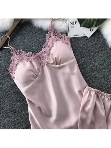 Shapewear Womens Lingeries Sexy Satin Sling Sleepwear Loose Thin Lingerie Lace Camisole Nightdress Set - Pink - CF18S79MWII $...