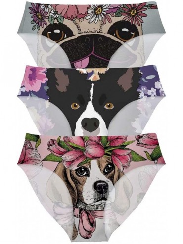 Panties Womens Underwear Mid Waist Brief Ladies Panties Seamless Breathable Lingerie 3 Pack Plus Size - Dog Cartoon - C6195UG...