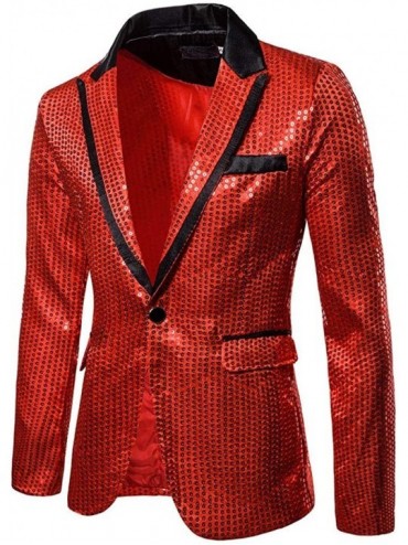 Sleep Sets Men's Shiny Sequins Suit Jacket Blazer One Button Tuxedo for Party-Wedding-Banquet-Prom - Red - CW193C7EQA8 $58.32