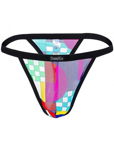 G-Strings & Thongs Men's Colorful Mesh Translucent Low Waist U Convex Thongs Traceless Briefs - Color01 - C518SKOHY0X $27.63