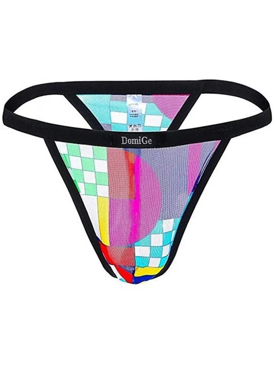 G-Strings & Thongs Men's Colorful Mesh Translucent Low Waist U Convex Thongs Traceless Briefs - Color01 - C518SKOHY0X $13.00