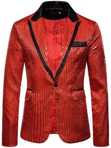 Sleep Sets Men's Shiny Sequins Suit Jacket Blazer One Button Tuxedo for Party-Wedding-Banquet-Prom - Red - CW193C7EQA8 $30.22