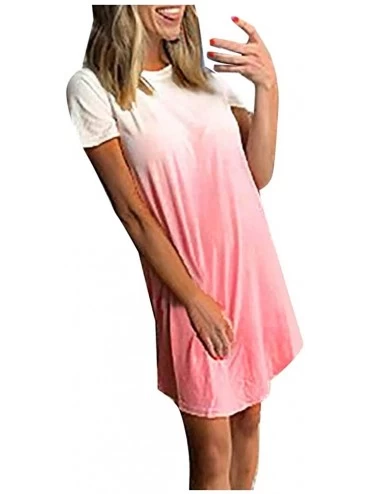 Nightgowns & Sleepshirts Women Tie-Dye Pajamas Short Sleeve Sleepwear Casual Nightgown Shirt Dress - Pink - CG190ONTYGG $27.84