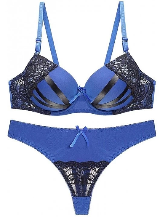 Bras Women Comfort Lace Lingerie Push Up Bra and Panties Set - Blue - C918UAT4EGZ $20.77