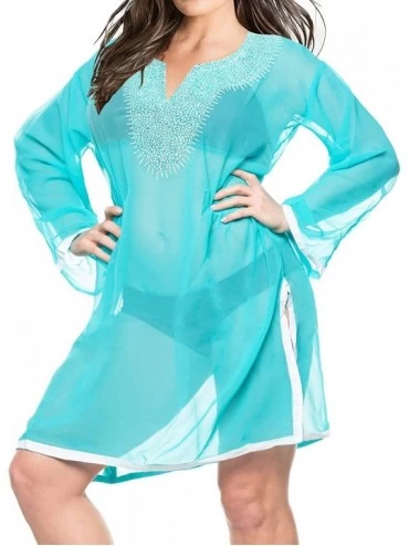 Nightgowns & Sleepshirts Women's Maxi Kaftan Swimwear Beach Cover Up for Swimwear Embroidered - Green_j87 - C912GEVY6IR $36.29