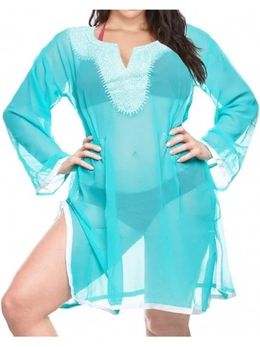 Nightgowns & Sleepshirts Women's Maxi Kaftan Swimwear Beach Cover Up for Swimwear Embroidered - Green_j87 - C912GEVY6IR $15.69