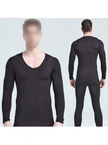 Thermal Underwear Mens Invisible Thermal Underwear Seamless Ultra Soft Base Layer Long John Set Top and Bottom - Black - C419...