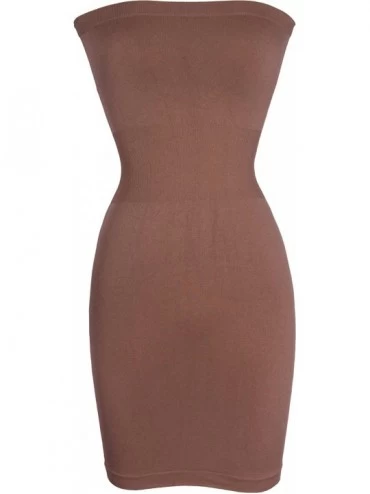 Shapewear Seamless Smoother Tube Slip Dress - Mocha - CT110QEERER $19.28