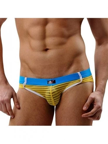 Boxer Briefs Men's Underwear- Polyester Stripes Microfiber Briefs No Fly Covered Waistband Silky Touch Underpants - Yellow - ...