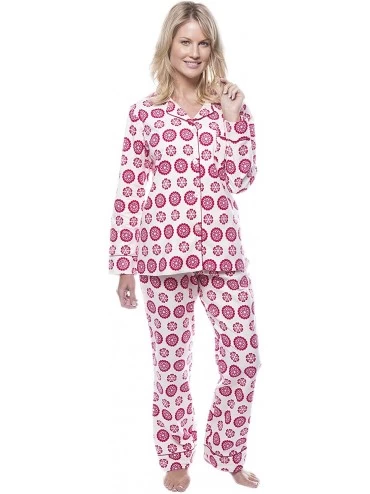 Sets Twin Boat Womens 100% Cotton Flannel Pajama Sleepwear Set - Mandala Cream/Red - CC12IRWT8W5 $51.56