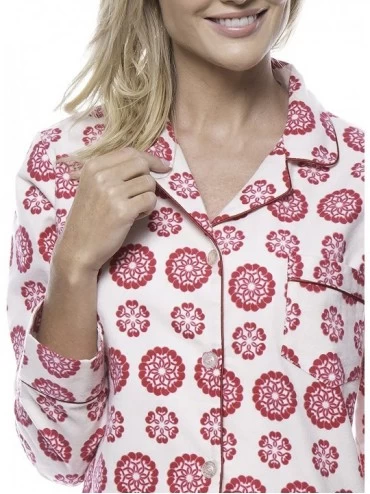 Sets Twin Boat Womens 100% Cotton Flannel Pajama Sleepwear Set - Mandala Cream/Red - CC12IRWT8W5 $26.84