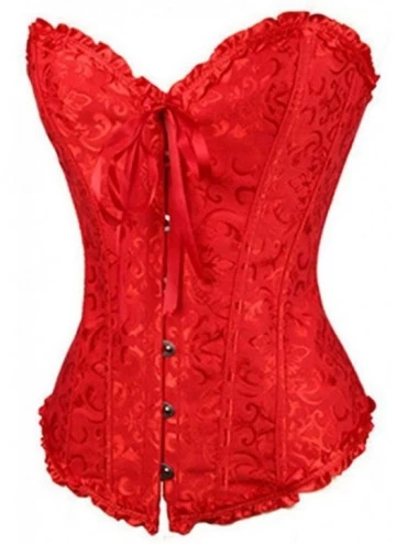 Bustiers & Corsets Sexy Bustier Women Satin Boned Corsets Lace up Overbust Waist Cincher Corselet - Red - CT18T2U9O6O $27.60