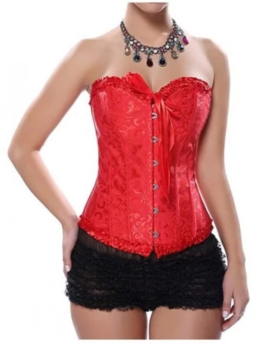 Bustiers & Corsets Sexy Bustier Women Satin Boned Corsets Lace up Overbust Waist Cincher Corselet - Red - CT18T2U9O6O $27.60