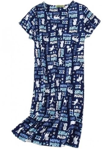 Nightgowns & Sleepshirts Women's Cotton Nightgown Sleepwear Short Sleeves Shirt Casual Print Sleepdress - Meow Purr - CJ198Q6...
