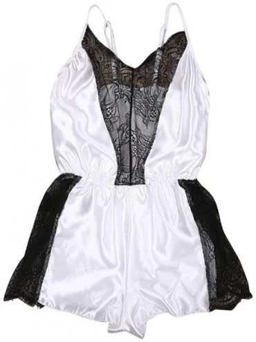 Baby Dolls & Chemises Women Lingerie Bodysuit Teddy Lace Babydoll Satin Pajamas Nightwear - White - CA196R0DNRN $20.40