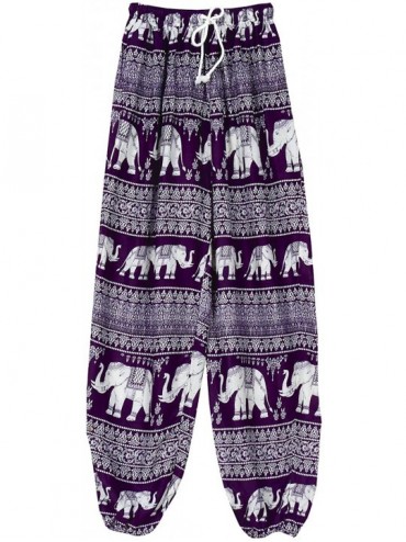 Bottoms Women's Elephant Lounge Pants - Printed Elastic Waist Bottoms - Purple - CZ18LZG5MKX $73.20