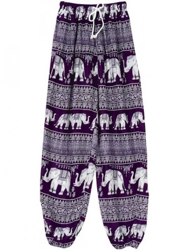Bottoms Women's Elephant Lounge Pants - Printed Elastic Waist Bottoms - Purple - CZ18LZG5MKX $61.81